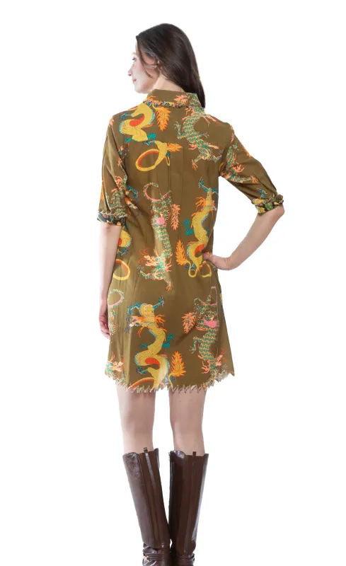 Dizzie Lizzie Chatham Dress Olive Dragons (615A-F5009)