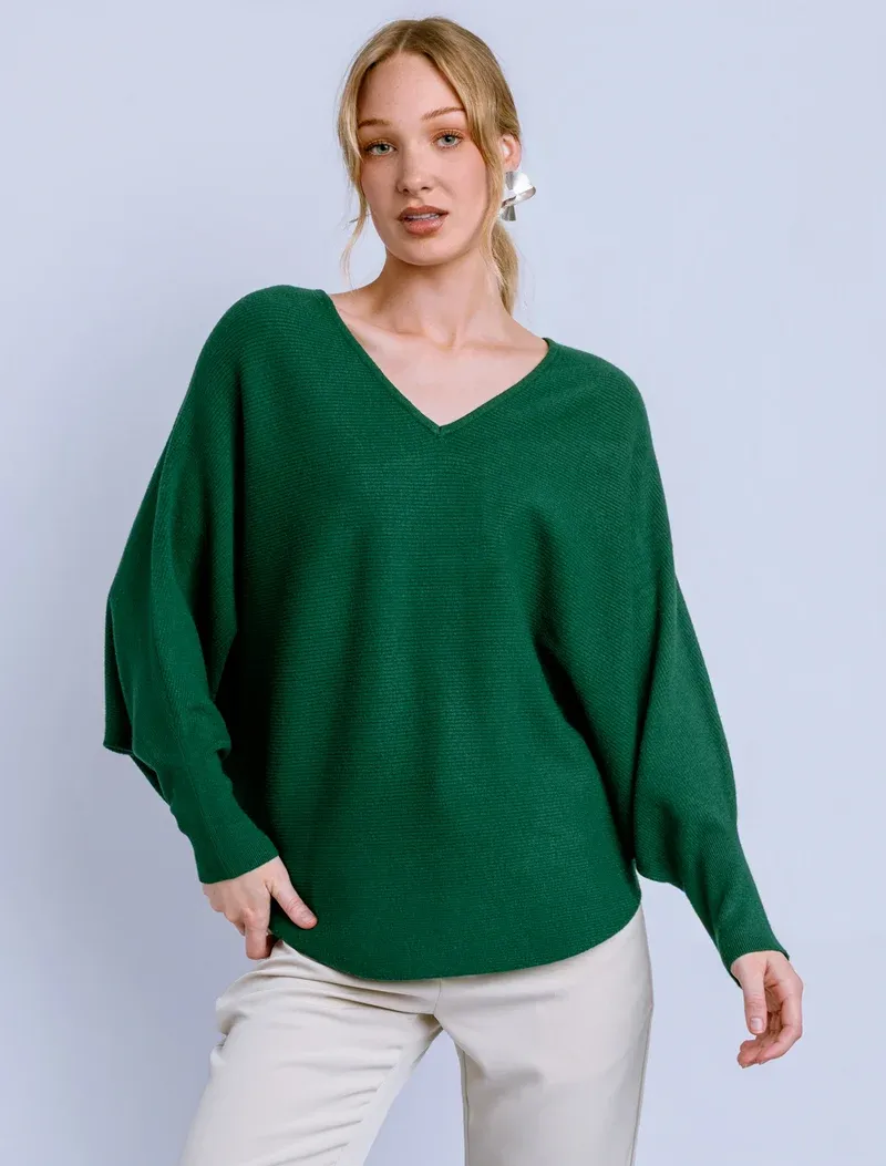 Kerisma Ryu Sweater Top (G550V), Color: Emerald, Size: S/M
