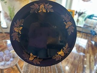 Black Platter w/ Gold Leaf Grapes