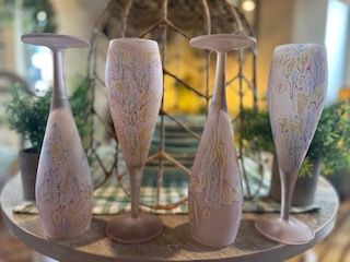 Glass Blown Pink Wine Glasses (Large, Set of 4)