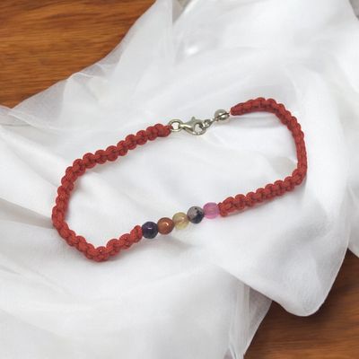 Pleciona srebrna bransoletka z agatami