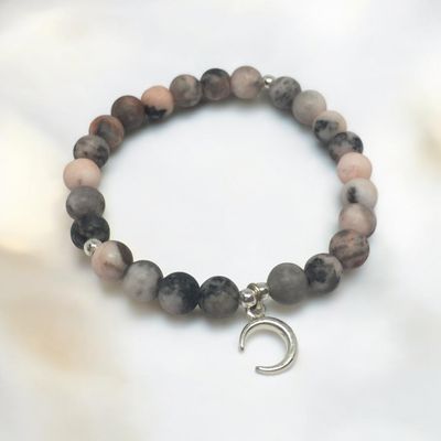 Srebrna bransoletka z księżycem i kamieniami naturalnymi