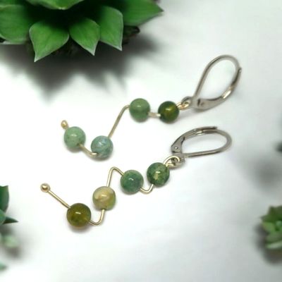 Kolczyki nowoczesne z agatem mszystym