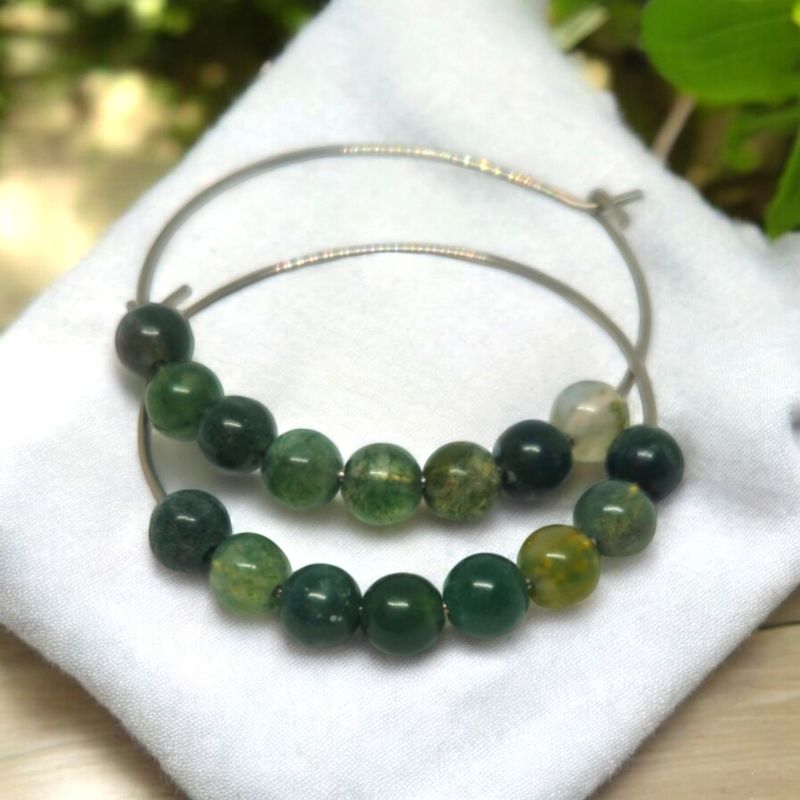 Kolczyki koła z agatem mszystym