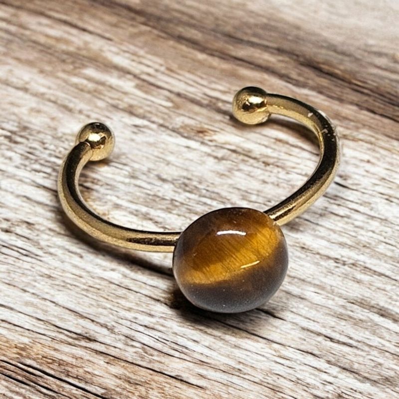 Pierścionek ze stali z tygrysim okiem