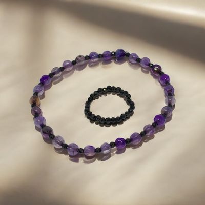 Zestaw pierścionek i bransoletka turmalin i agat