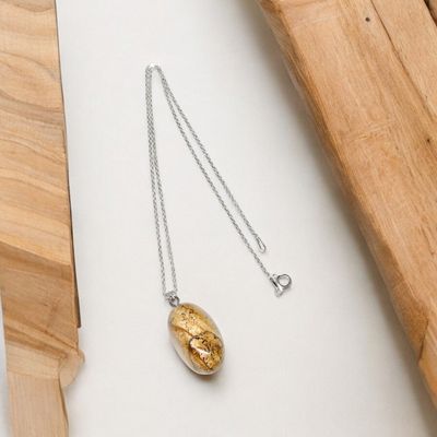 Jaspis obrazkowy na stalowym łańcuszku