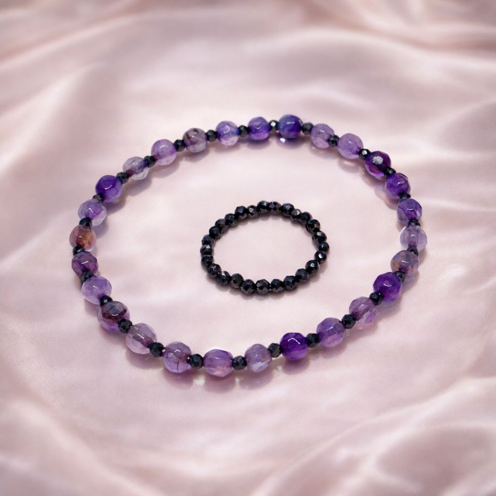 Zestaw pierścionek i bransoletka turmalin i agat