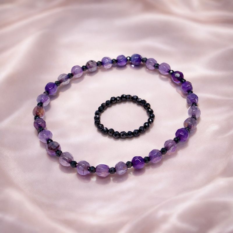 Zestaw pierścionek i bransoletka turmalin i agat