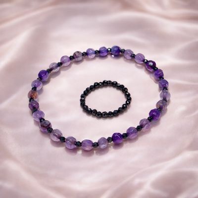 Zestaw pierścionek i bransoletka turmalin i agat