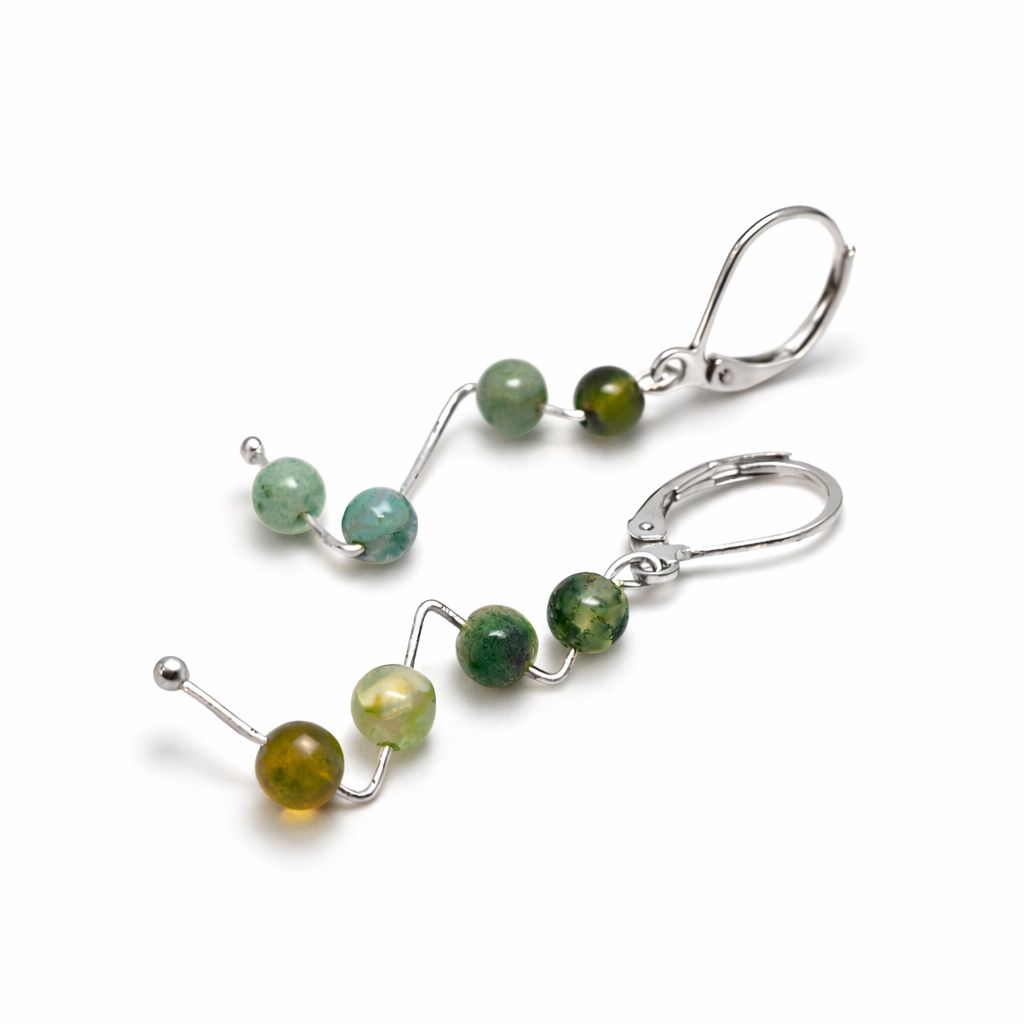 Kolczyki nowoczesne z agatem mszystym