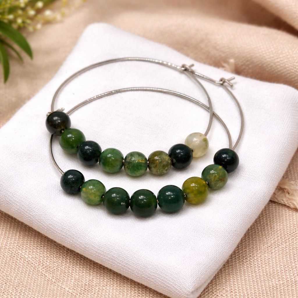 Kolczyki koła z agatem mszystym