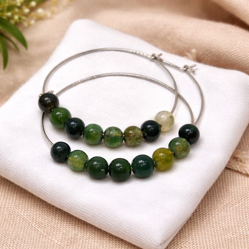 Kolczyki koła z agatem mszystym