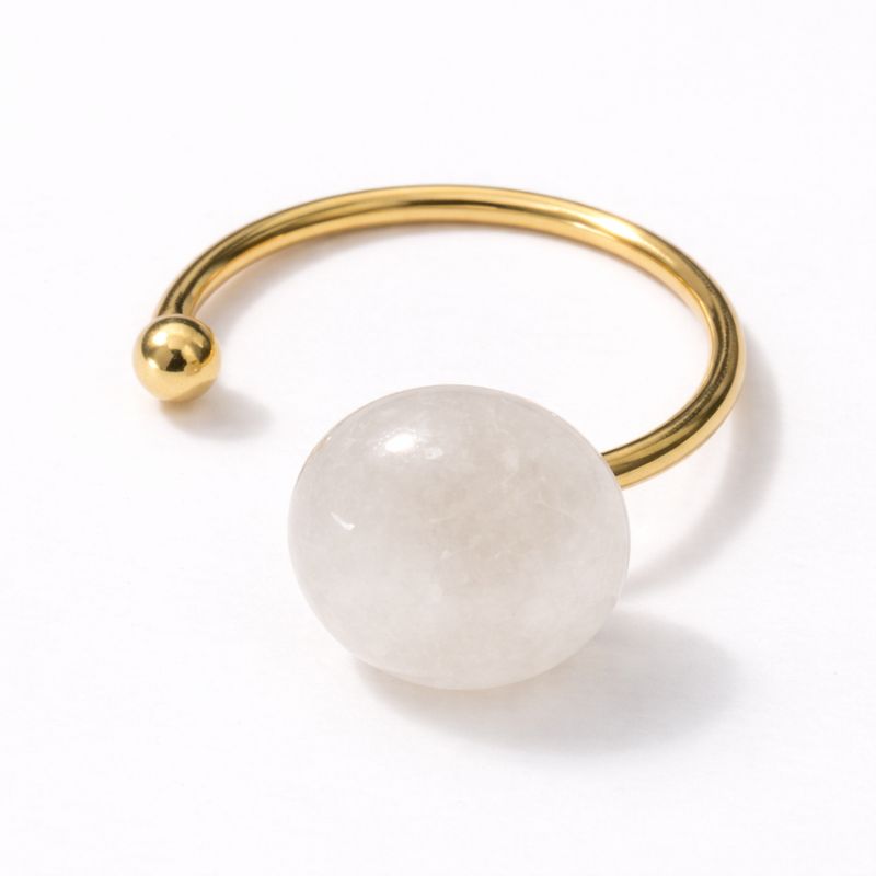 Pierścionek ze stali z różowym kwarcem