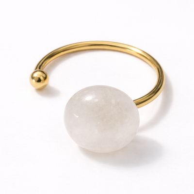 Pierścionek ze stali z różowym kwarcem