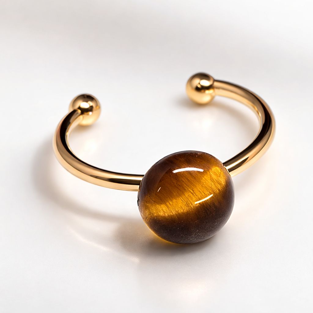 Pierścionek ze stali z tygrysim okiem