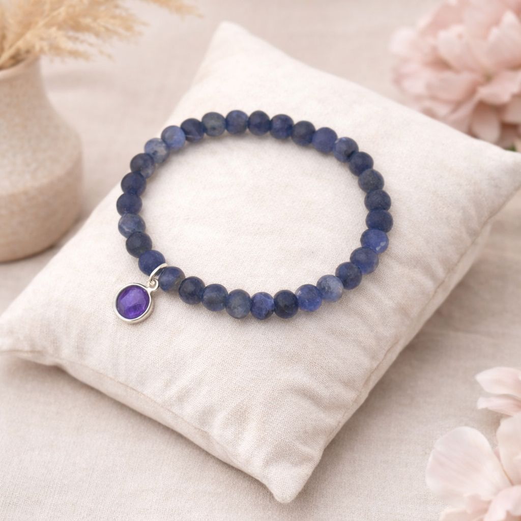 Srebrna bransoletka z ametystem i sodalitem