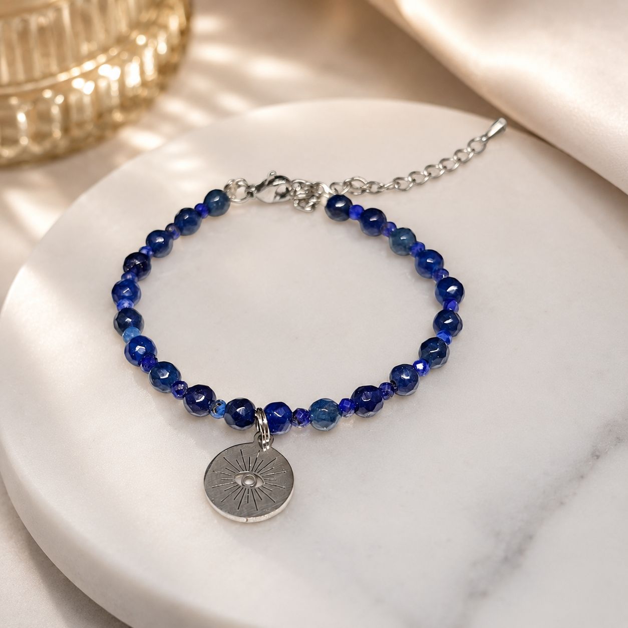 Bransoletka lapis lazuli i niebieski jadeit z przywieszką