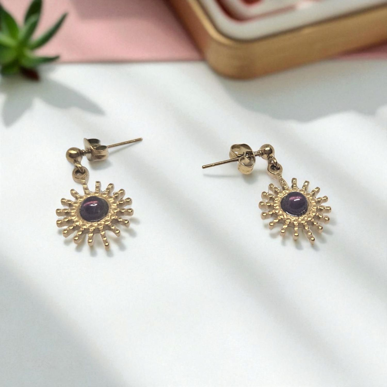 Kolczyki ametystowe w kształcie słońca