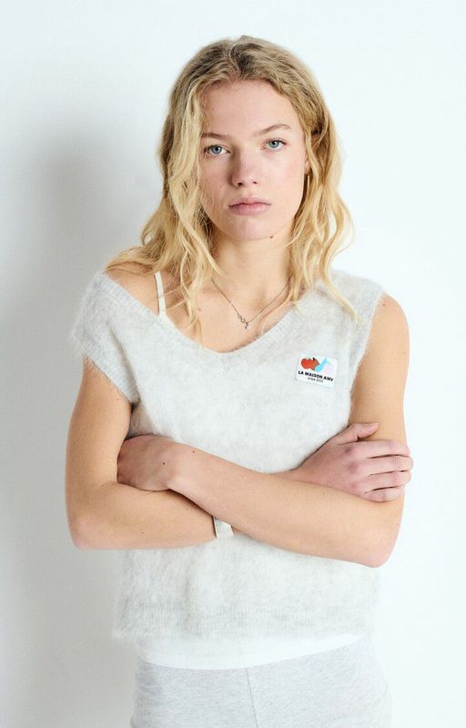 Pull American vintage sans manche NEN gris chine