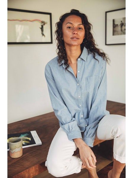 blouse chambray Trovata birds of paradis