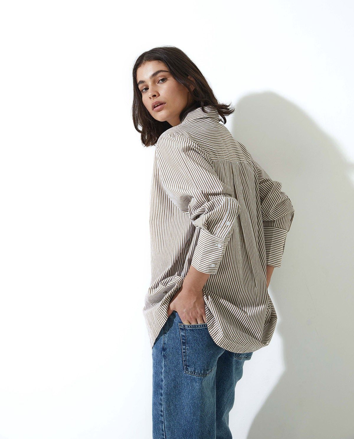 blouse Yerse poplin lignée camel