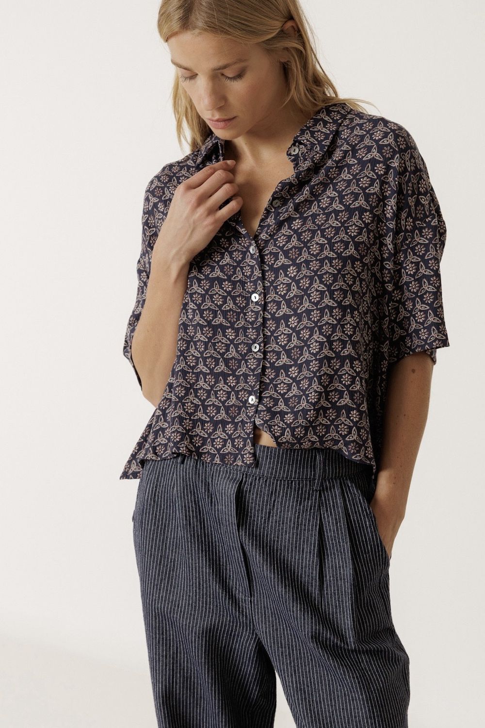 blouse indi and cold block print marine