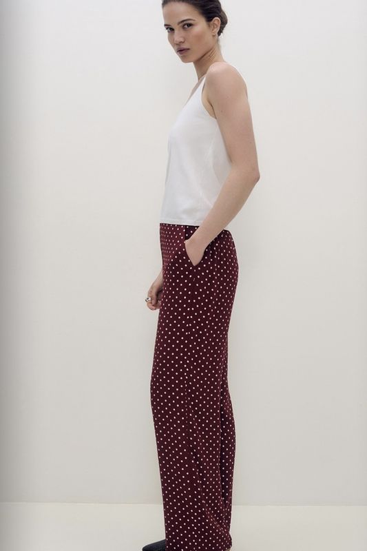 pantalon Yerse crepe aubergine pois