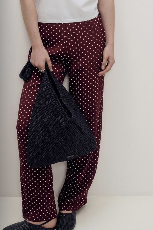 pantalon Yerse crepe aubergine pois