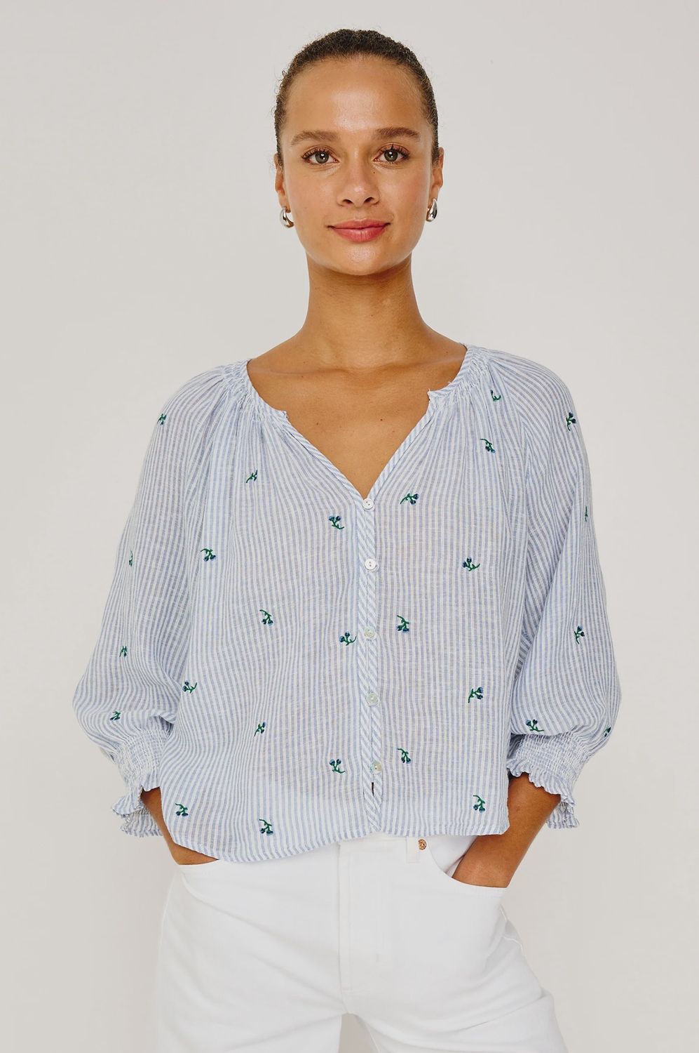 blouse Rails Mariah blue bell embroidered stripe