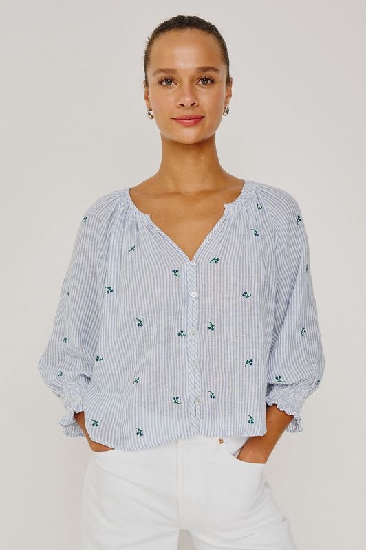blouse Rails Mariah blue bell embroidered stripe