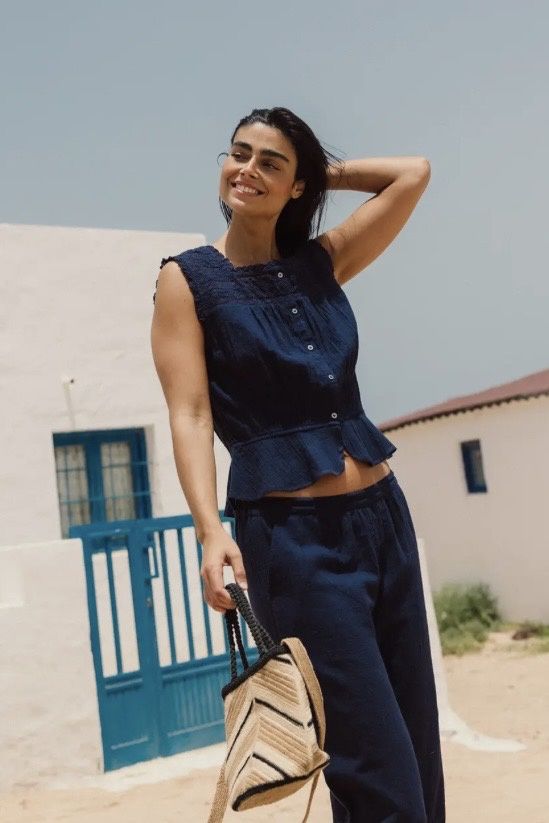 haut Indi and cold broderie marine indigo