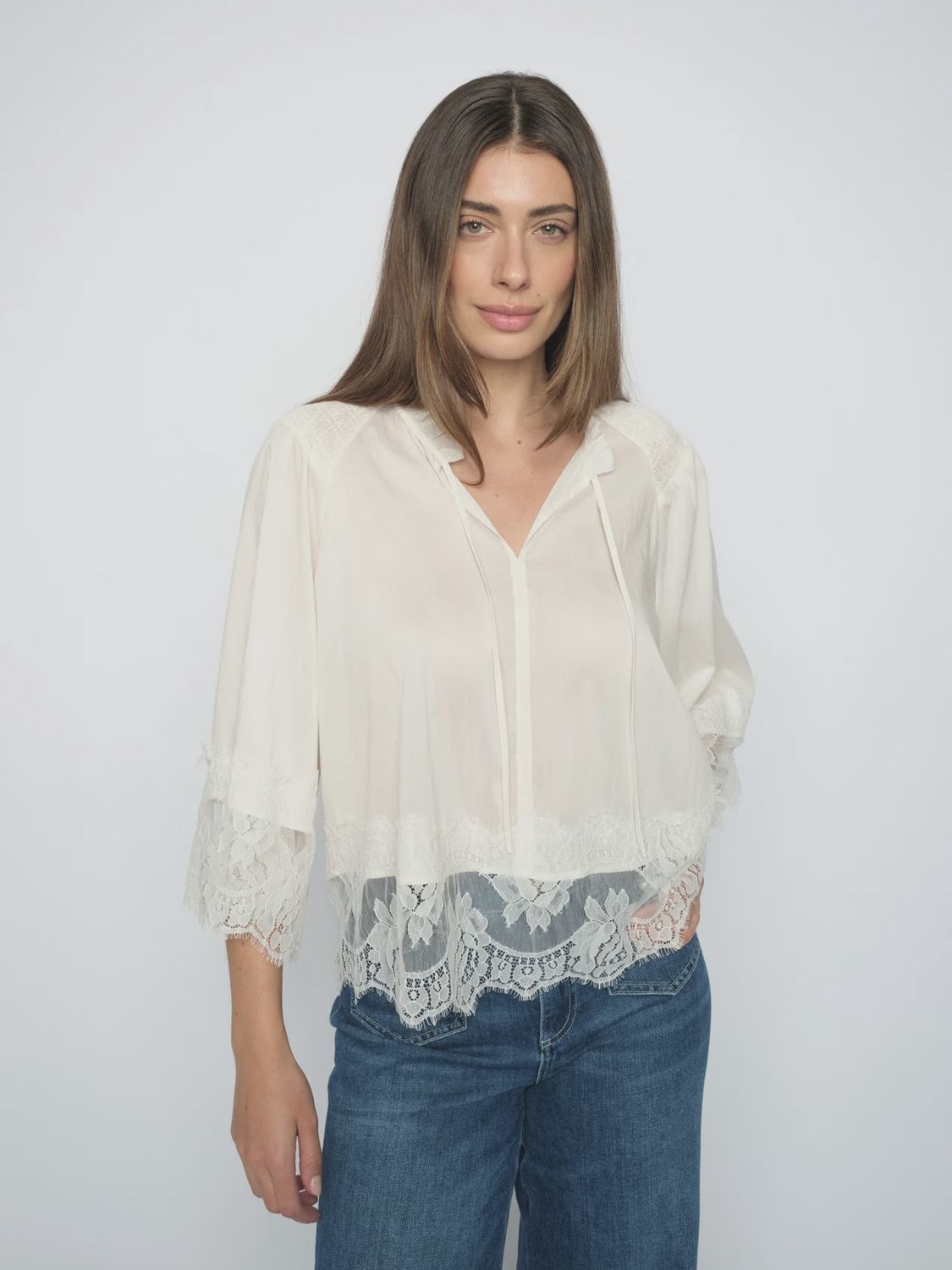 blouse Mosmosh Elsa 3/4 lace ecru