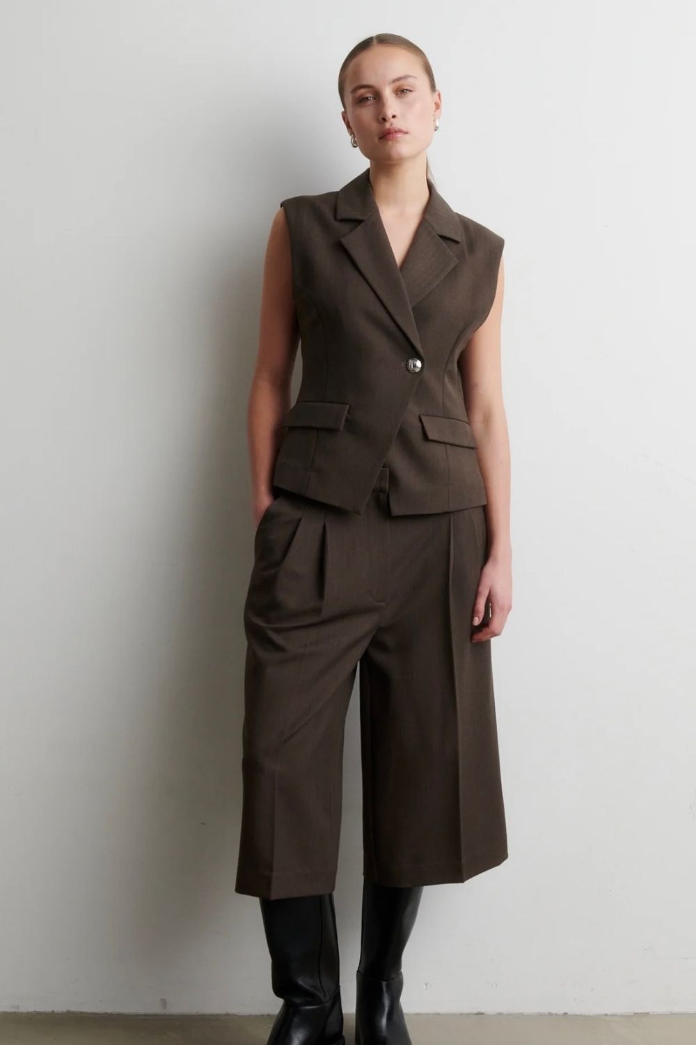 pantalon Second female Riese melange brun foncé