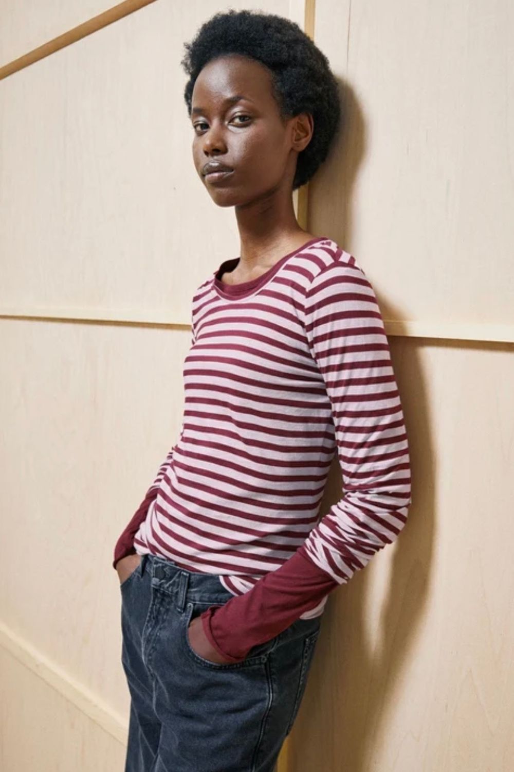 t-shirt Armedangels einiaara stripe lilas velvet red