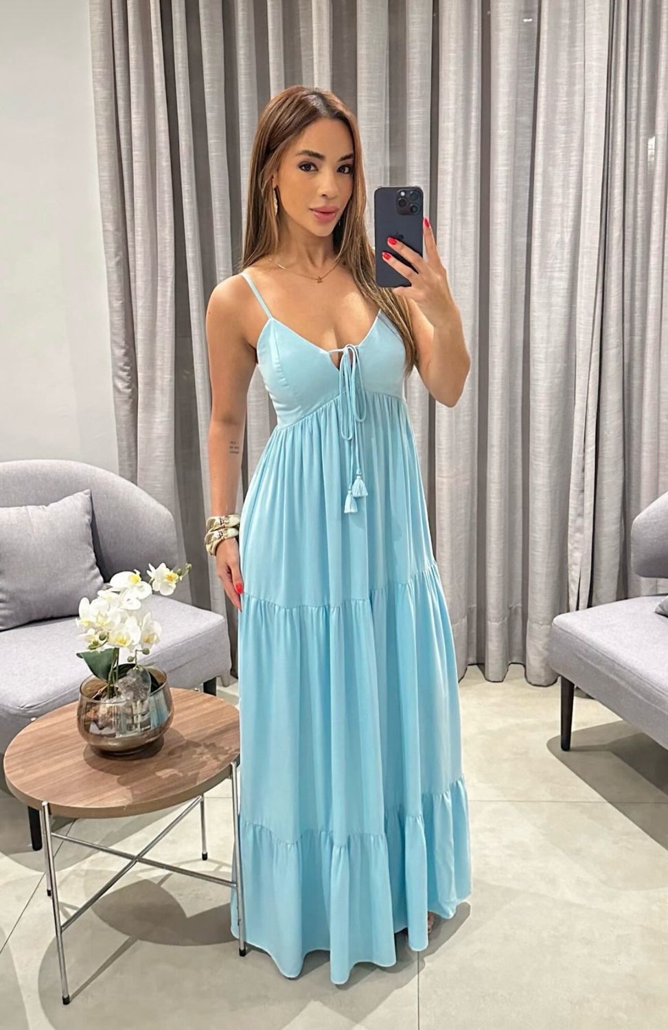 Maxi Dress with Spaghetti Straps and Front Tie