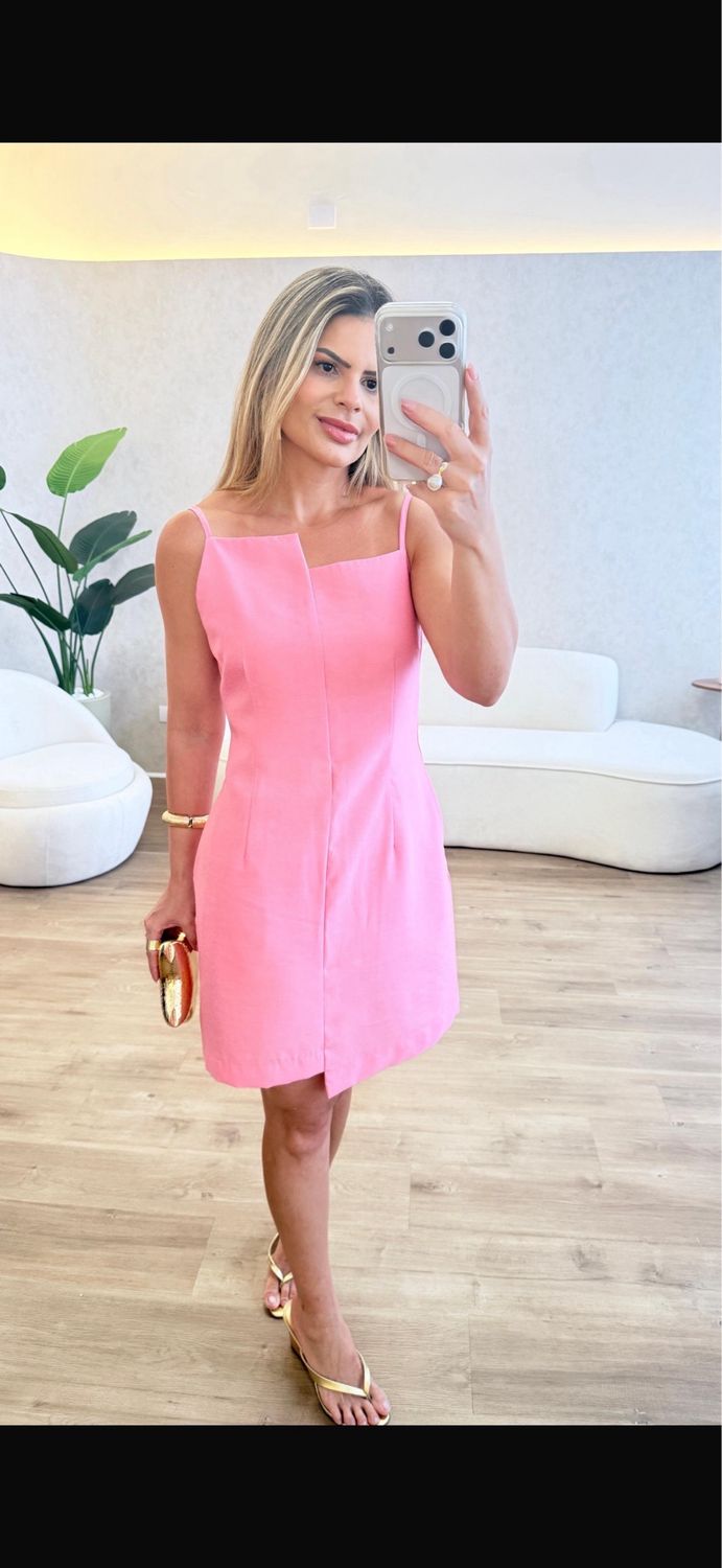 Pink Tailored Mini Dress with Straps