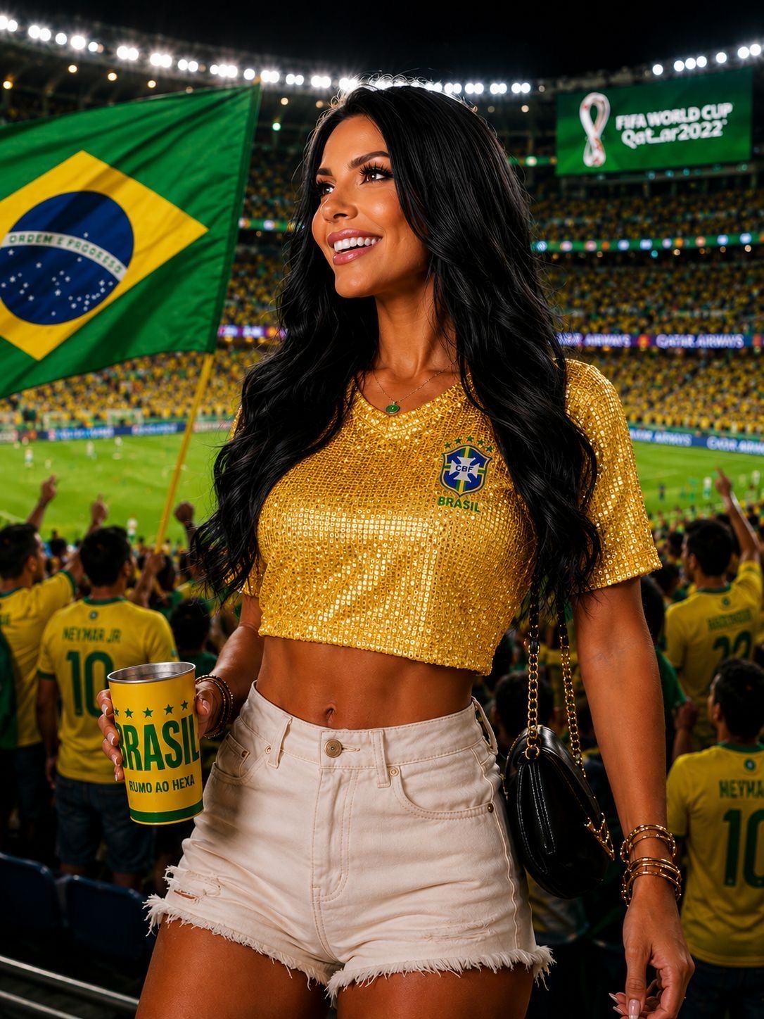 Brazil Sequin Crop Tee – Glam Football Edition