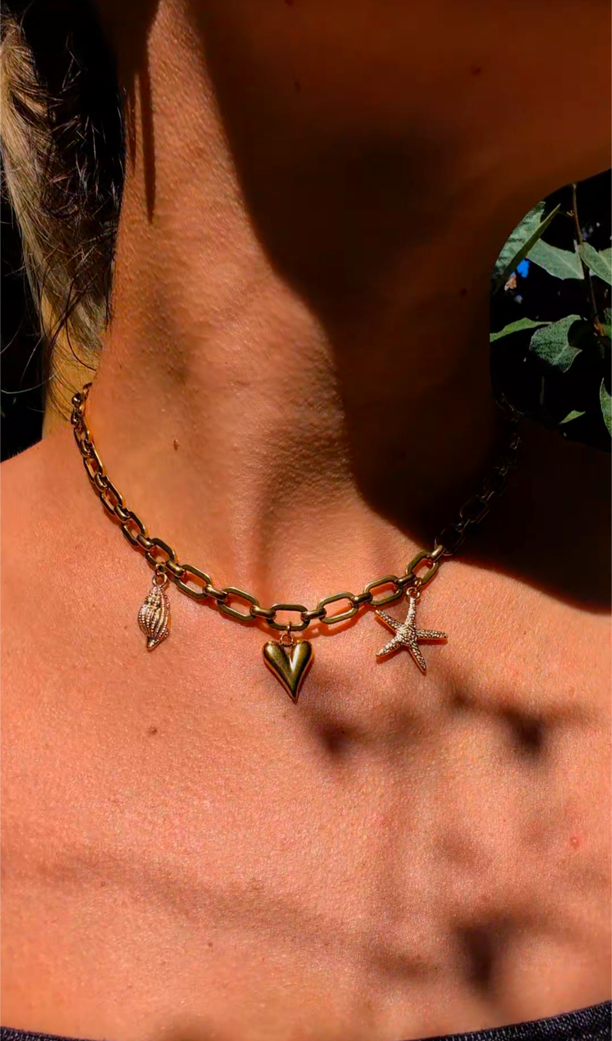 Collier doré coquillage et cœur