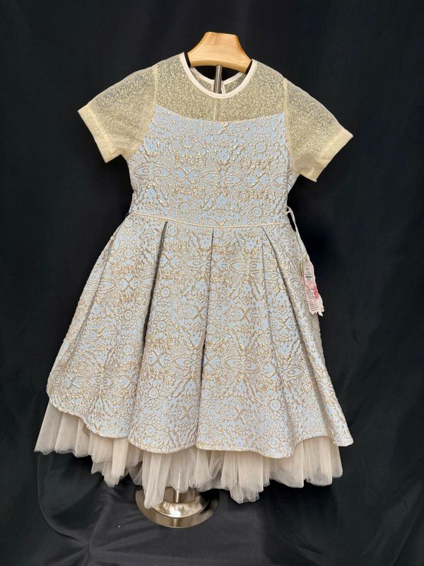 DUSTY BLUE AND GOLD HI-LOW DRESS