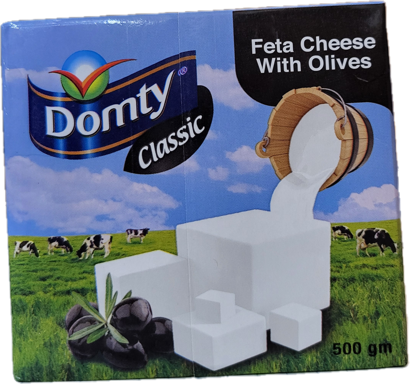 Domty White Cheese with Olives 500 gram Tetra Pack package - With Olives Label