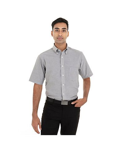 18CV314 - Van Heusen Men&#39;s Short Sleeve Oxford Shirt - Greystone, Solid colours: Greystone, Main Sizes: Meduim