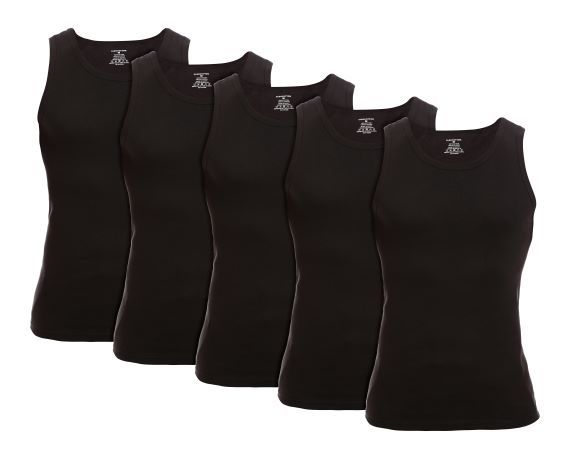 5-Pack Black - Men&#39;s Cotton Undershirt A-Tank (Slim Fit), Assorted Colours: Black Pack, Main Sizes: Small, Brand: CLEOCOTTON