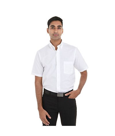 18CV314 - Van Heusen Men&#39;s Short Sleeve Oxford Shirt - White, Solid colours: White, Main Sizes: Meduim