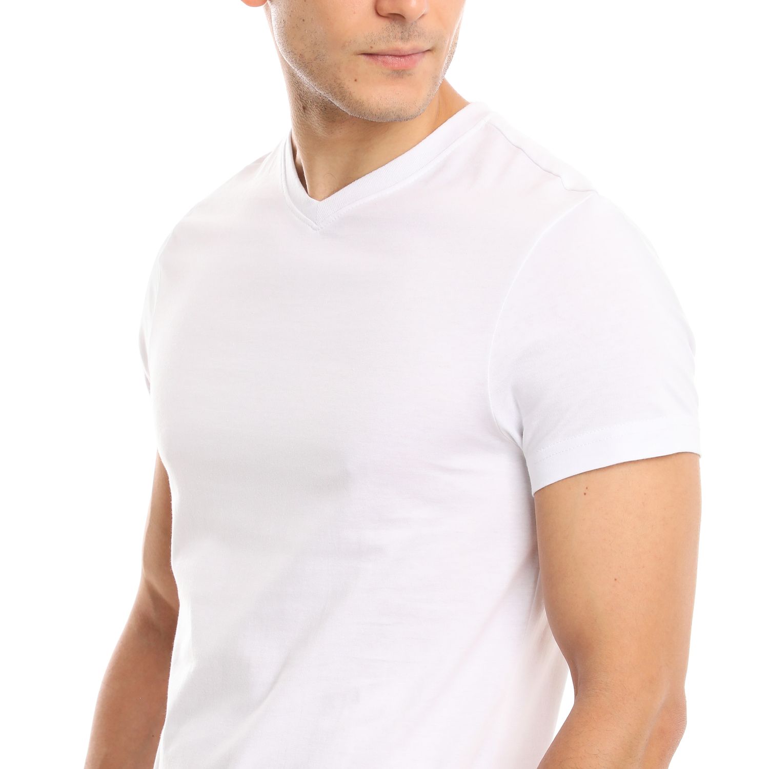 1-Pack - Men&#39;s White V-Neck T-Shirt, Main Sizes: Small, Solid colours: White, Brand: CLEOCOTTON