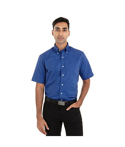 18CV314 - Van Heusen Men&#39;s Short Sleeve Oxford Shirt - French Blue, Solid colours: French Blue, Main Sizes: Meduim