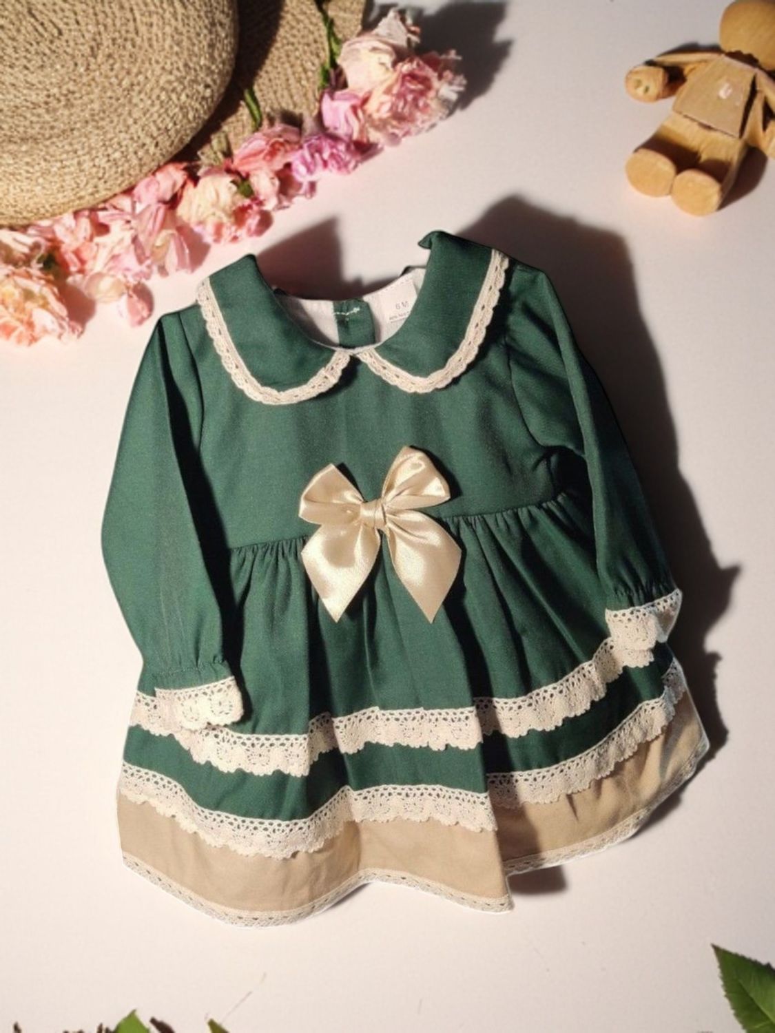 ​Vestido de Menina com Laço – Forrado com Meia Carda 6 Meses