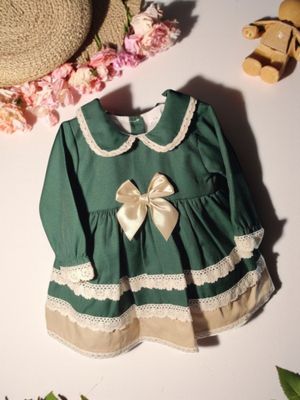 ​Vestido de Menina com Laço – Forrado com Meia Carda 6 Meses