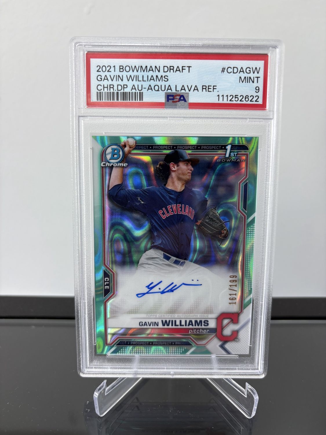 2021 Bowman Draft Gavin Williams auto  Aqua Lava /199  PSA 9