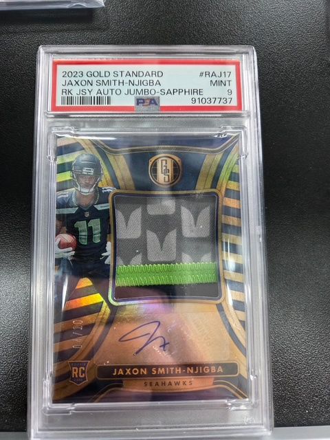 2023 Gold Standard Jaxon Smith-Njogba Jumbo-Sapphire Patch Auto Numbered 4/10 PSA 9